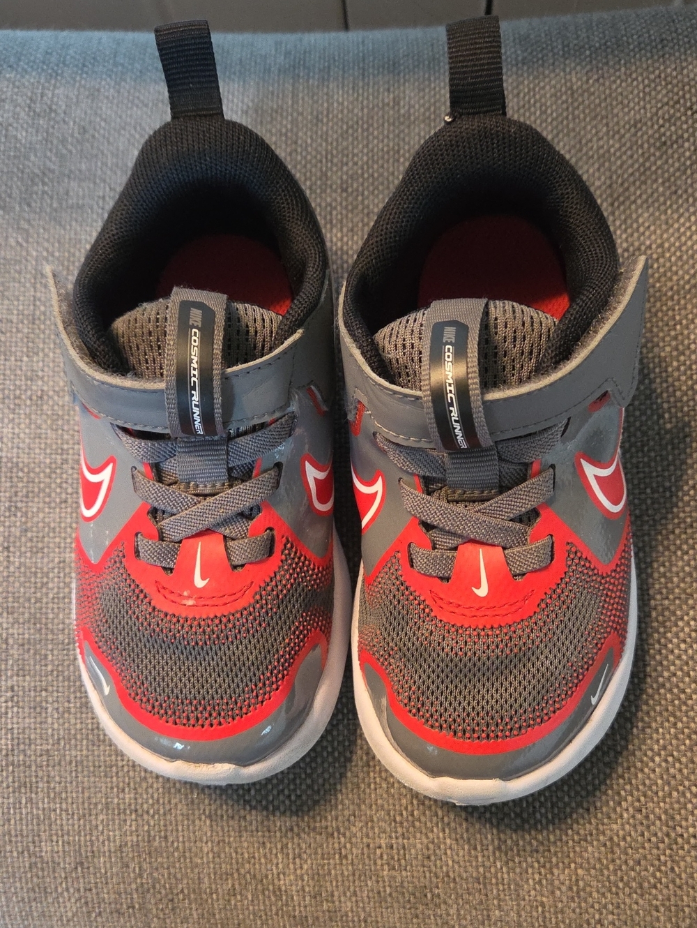 Nike Kids Gray and Red Athletic Sneakers with Hook-and-Loop Strap